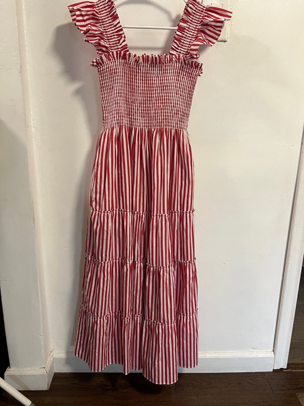HILL HOUSE Home Ellie Nap Midi Dress in Red Stripe size adult XS